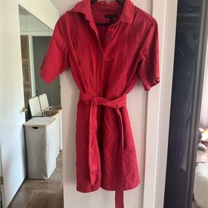 Red Button-Up Belted Dress